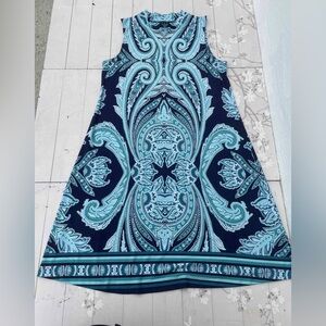 Tiana B. Navy and Aqua Paisley Dress